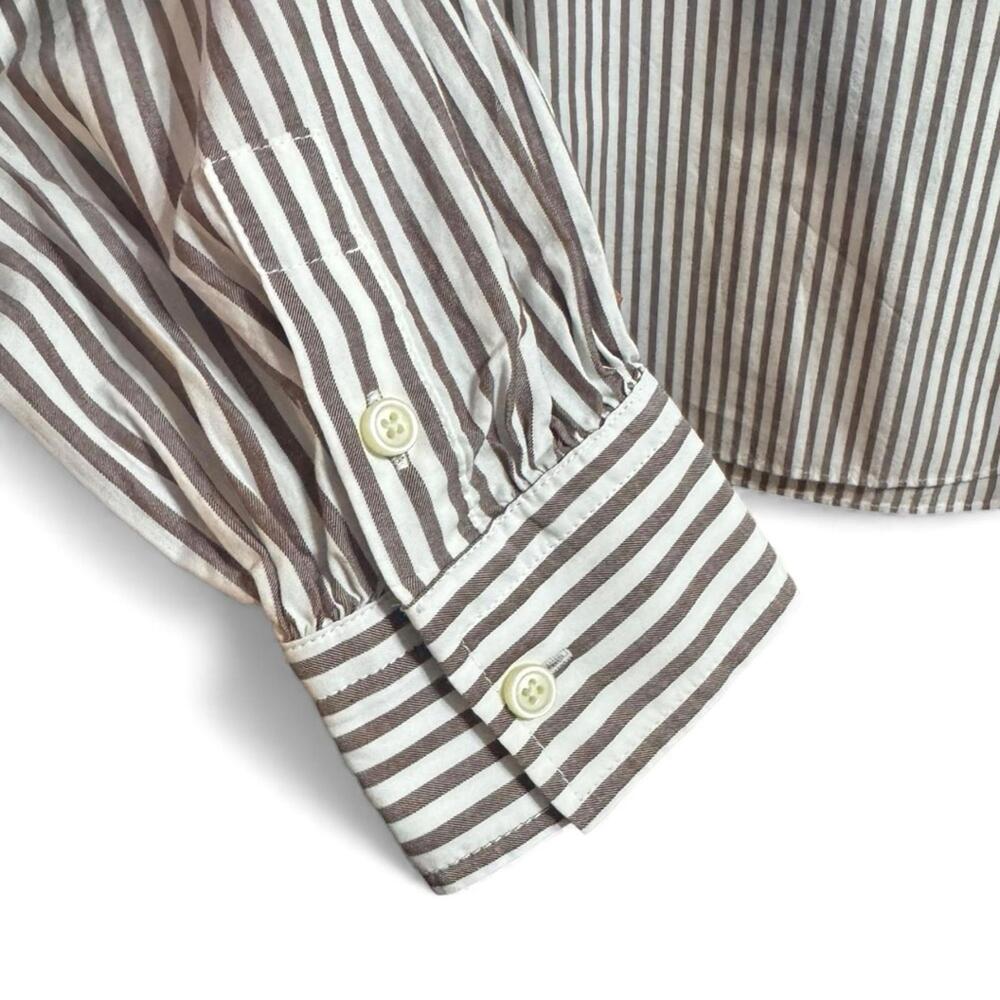 NEW Everlane The Wing-Shoulder Mockneck Top Blouse Pecan White Stripes Size 12 - Picture 6 of 9
